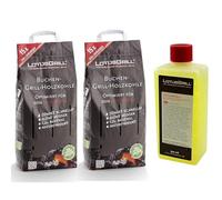 LotusGrill - Carbón vegetal de haya (2 bolsas de 2,5 kg, pasta de combustible LotusGrill de 500 ml, ambos desarrollados para asar sin humo con la parrilla LotusGrill)