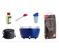 LotusGrill Juego de iniciación XL 1x parrilla XL, 1x carbón de haya de 1 kg, 1 x pasta combustible de 200 ml, 1 x pincel de marinado, 1x coctelera de aliños, 1x bolsa de transporte XL(azul oscuro)