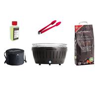 LotusGrill para juego de inicio 1x LotusGrill XL Gris antracita 1kg carbón madera de haya 200ml pasta de quema Pinzas de salchicha naranja Bolsa de transporte XL