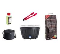 LotusGrill S - Juego de iniciación pequeño y compacto, color antracita, con carbón de haya de 2,5 kg, 200 ml de pasta quemadora, 1 alicates (color por capa), 1 bolsa de alimentación USB