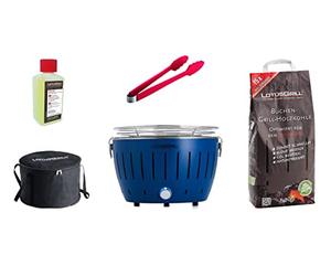 LotusGrill S Small Compact Starter Set de Barbacoa de carbón 2,5 kg haya, 200 ml pasta de combustión, 1 pinzas, 1 bolsa. Fuente USB