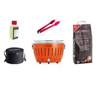 LotusGrill S Small Kompakt Juego de iniciación Mandarinenorange parrilla de carbón vegetal con poca generación de humo con 2,5 kg de carbón vegetal de haya, 200 ml de pasta combustible, 1x pinza