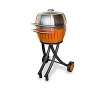LotusGrill Set de barbacoa de jardín XL, color verde lima, carro con campana XL de acero inoxidable (naranja mandarina)
