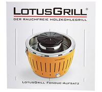 LotusGrill Torre fundida para bajo humo Parrilla de carbón de leña incl. Placa, 4 Piezas Pinzas para parrilla, Herramienta de eliminación, Recetas - acogedoras y atmosféricas Preparar carne Verduras