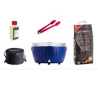 LotusGrill XL - Barbacoa de Carbón Sin Humo, Parrilla, Kit de Iniciación con Carbón Vegetal y Pasta Combustible, Pinzas para Salchichas, Bolsa de Transporte (Azul)