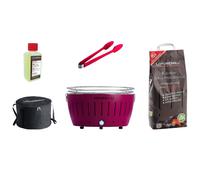 LotusGrill XL Starter Juego de 1 x lotusgrill XL Color Morado lila 1 x haya Carbón vegetal 1 kg, 1 x quemar 200 ml, 1 x salchichas Alicate Naranja