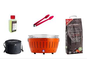 LotusGrill XL Starter Juego de 1 x lotusgrill XL Color Naranja 1 x haya Carbón vegetal 1 kg, 1x quemar 200ml, 1x salchichas Alicate, 1x bols