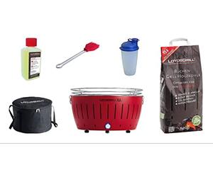 LotusGrill XL Starter Juego de 1 x lotusgrill XL Fuego Rojo 1 x haya Carbón vegetal 1 kg, 1 x quemar 200 ml, 1 x Marini Pincel de color naranja