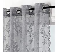 Lotusolution Cortinas de Encaje Floral para Dormitorio - Elegantes - Gris - Bordados - Ligeras - Ojales en la Parte Superior - Tul - para Oficina - 139,7 cm de Ancho x 304,8 cm de Largo - 2 Paneles