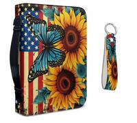 Lotusorchid Bolsa de mano con diseño de mariposa y bandera estadounidense para mujer, funda de la Biblia con llavero de cuero, funda de piel sintética, soporte para la Biblia, funda protectora para