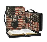 Lotusorchid Bolsas de la Biblia con estampado de ciervo de bandera estadounidense, fundas de piel sintética con bolsillos con asa para mujeres, bolsa de Biblia portátil resistente para niñas de 8 a 12
