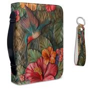 Lotusorchid Funda de la Biblia con llavero de cuero, funda de hibisco colibrí para hombre con cremallera, accesorios de piel sintética para bolsa de iglesia, color verde y rosa, talla XL