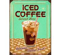 Lotusworld Cartel de Metal con Texto en inglés Tin Sign Iced Coffee, diseño de Tarta de café con Leche de Java