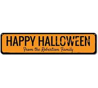 Lotusworld Cartel metálico Texto en inglés «Happy Halloween Family Name»