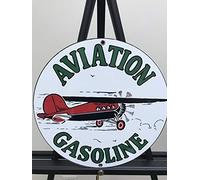 Lotusworld Señal de aviación con Texto en inglés Aviation Gasoline Gas Oil Metal Round Sign 30,5 x 30,5 cm señal de Advertencia