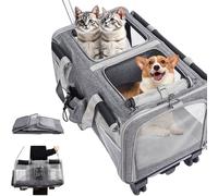Lotusyaa Transportín grande para gatos con ruedas, plegable de doble compartimento para múltiples mascotas, mochila suave con divisor desmontable, bolsillo de agua integrado, para viajes, camping,