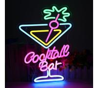 Lotvic Cartel de neón para cócteles, bares, cócteles, luces de neón, luces de neón, LED de neón, con alimentación USB, color rosa, azul y verde, para bar, club, discoteca, tienda, fiesta, decoración