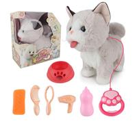Lotvic Gato de Peluche Electrónico, Gato Mascota Interactivo Realista con Correa, Sacar la Lengua, Ladrar, Caminar, Sacudir la Cabeza, Electric Gatitos De Juguetes Muñecas para Niñi/Niñas De 3-6