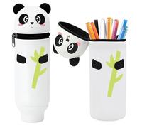 Lotvic Kawaii Estuche Escolar de Silicona Blanda 2 en 1, Telescópico Estuches, Cute Estuche Papeleria de Cremallera, Portalápices de Mesa, para Niña, Niño, Estudiante (Panda)