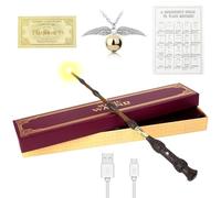 Lotvic Varita de Sauco, Resplandeciente Varita Dumbledore, Varita Mágica de Dumbledore con Tarjeta Hechizo, Boleto de Estación y Collar, Varita de Resina, como Regalo, Juguete, Cosplay
