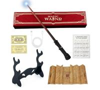 Lotvic Varita mágica HPotter con luz, 35 cm, varita mágica de resina, recargable por USB, con mapa, tarjeta de estación, tarjeta de hechizo y soporte para varita mágica