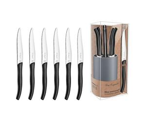 Lou Laguiole 2271AAK005K35 Sky - Bloque de 6 cuchillos de carne, acero inoxidable, mango color negro, 11 x 9 x 26 cm