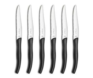 Lou Laguiole 2271AAMB02K35 Sky - Juego de 6 cuchillos steak, acero inoxidable/mango color efecto piel, 27,5 x 20 x 3 cm, color negro