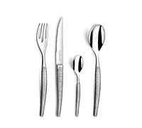 Lou Laguiole Jet Textil - Cubertería de 24 piezas con cuchillos para carne