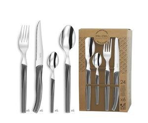 Lou Laguiole Rising Sun - Cubertería 24 piezas, Acero inoxidable, Gris