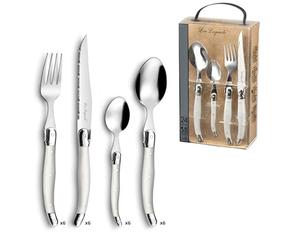 LOU LAGUIOLE Tradition Cubertería 24 piezas Inox 6 personas, Perla | Maleta con 24 cubiertos para 6 personas, acero inoxidable 18/0, acabado brillante, apta para lavavajillas
