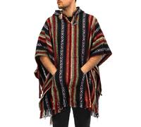 LOUDelephant 100% entrelazado de algodón mexicano estilo poncho con capucha, Negro y rojo., Talla única