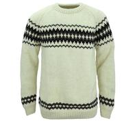 LOUDelephant Jersey de punto grueso de lana con patrón abstracto Fairisle Space Dye, suéter 100% lana pura Nepal, blanco crema, S