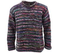 LOUDelephant Jersey de Punto Grueso de Lana con Patrón de Rayas Space Dye Arcoíris Retro Suéter de Punto 100% Suelto Oversized Cálido, M