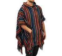 LOUDelephant - Poncho con capucha estilo mexicano 100 % tejido de algodón unisex talla única para camping, festivales, junto al fuego, azul y rojo, Altoa única