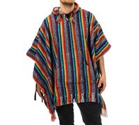 LOUDelephant - Poncho con capucha estilo mexicano Gheri 100 % tejido de algodón, Arco Iris, Taille unique