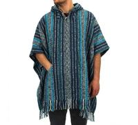 LOUDelephant - Poncho con capucha estilo mexicano Gheri 100 % tejido de algodón, Azul y blanco., Taille unique