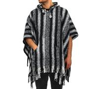 LOUDelephant - Poncho con capucha estilo mexicano Gheri 100 % tejido de algodón, blanco y negro, Taille unique