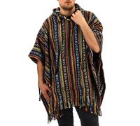 LOUDelephant - Poncho con capucha estilo mexicano Gheri 100 % tejido de algodón, Marrón, verde y azul marino, Taille unique