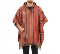 LOUDelephant - Poncho con capucha estilo mexicano Gheri 100 % tejido de algodón, rojo anaranjado, Taille unique