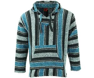 LOUDelephant Sudadera con capucha mexicana reciclada Baja Jerga, talla real M-4XL, azul/gris, M