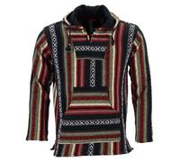 LOUDelephant Sudadera unisex Baja con capucha, chaqueta de lona de algodón, estilo bohemio, hippie, con cremallera y bolsillos canguro, parte superior étnica hecha a mano con forro polar, negro/rojo
