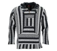 LOUDelephant Sudadera unisex Baja con capucha, chaqueta de lona de algodón, estilo bohemio, hippie, con cremallera y bolsillos canguro, parte superior étnica hecha a mano con forro polar, negro