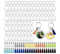 Loufy 50 juegos de llaveros de fotos acrílicos con borlas, llaveros personalizados hechos a mano, llaveros de imagen en blanco, fáciles de instalar, fáciles de usar