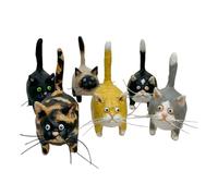 Loufy Juego de 6 adornos de gato de caparazón de tortuga con cola vertical, peculiar, divertido, de resina