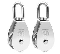 Loufy M50 - Grúa de elevación con bloque de inversión con ruedas individuales, gancho giratorio robusto de acero inoxidable 304, cuerda de 3/8, 2 unidades, duradera, fácil de usar