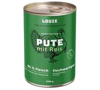 LOUIE Alimento húmedo para perros de pavo y arroz, 200 g, ingredientes 100% naturales, comida húmeda para perros, 95% carne de pavo, fuente natural de calcio, sin conservantes, pienso completo, UE