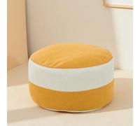 Louis Donné Puf de cuero artesanal de alta calidad, hecho a mano sin relleno, funda de puf redonda otomana, reposapiés, cojín de piso redondo (amarillo y blanco131)