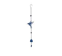 Louis Moulin Carillón de Viento Colgante - Diseño de Colibrí Azul - Móvil Sonoro de Ave en Metal - Alto 92 x Ancho 17,5 cm - Decoración de Jardín Poética