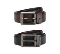 Louis Philippe Cinturón de cuero italiano formal reversible texturizado para hombre con hebilla de metal mate, Negro, Small