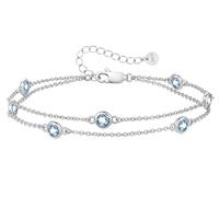 LOUISA SECRET Pulseras para mujer con colgantes de piedra natal, doble cadena para mujer, pulseras de plata de ley 925 o acero inoxidable, regalos para mujeres/esposas/su aniversario, cumpleaños, día